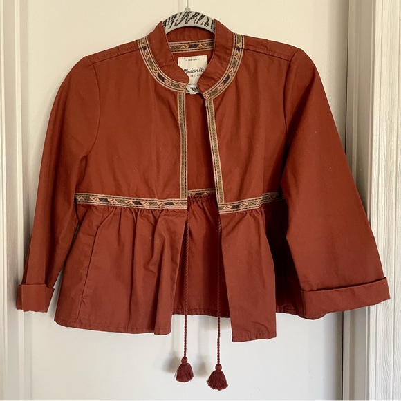 Madewell Embroidered Peplum Jacket in Russet Brown | Small - Picture 4 of 4